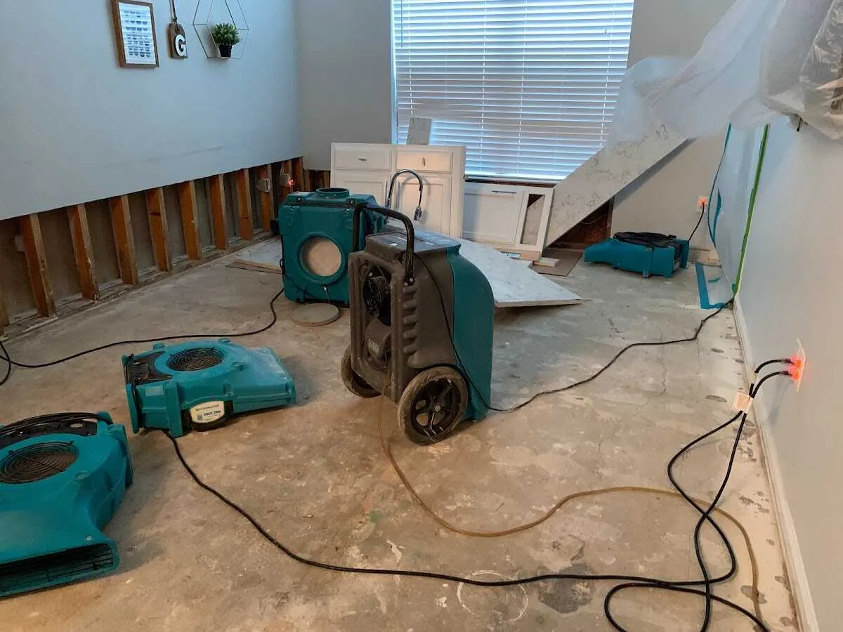 Dehumidifier in flood-cut room for Water Damage Restoration in Prairieville